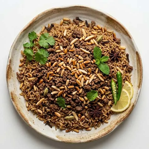 Beef Hashweh with Cinnamon Spiced Nutty Rice